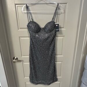 Guess Black and Gray Bustier Sheath Mini Dress